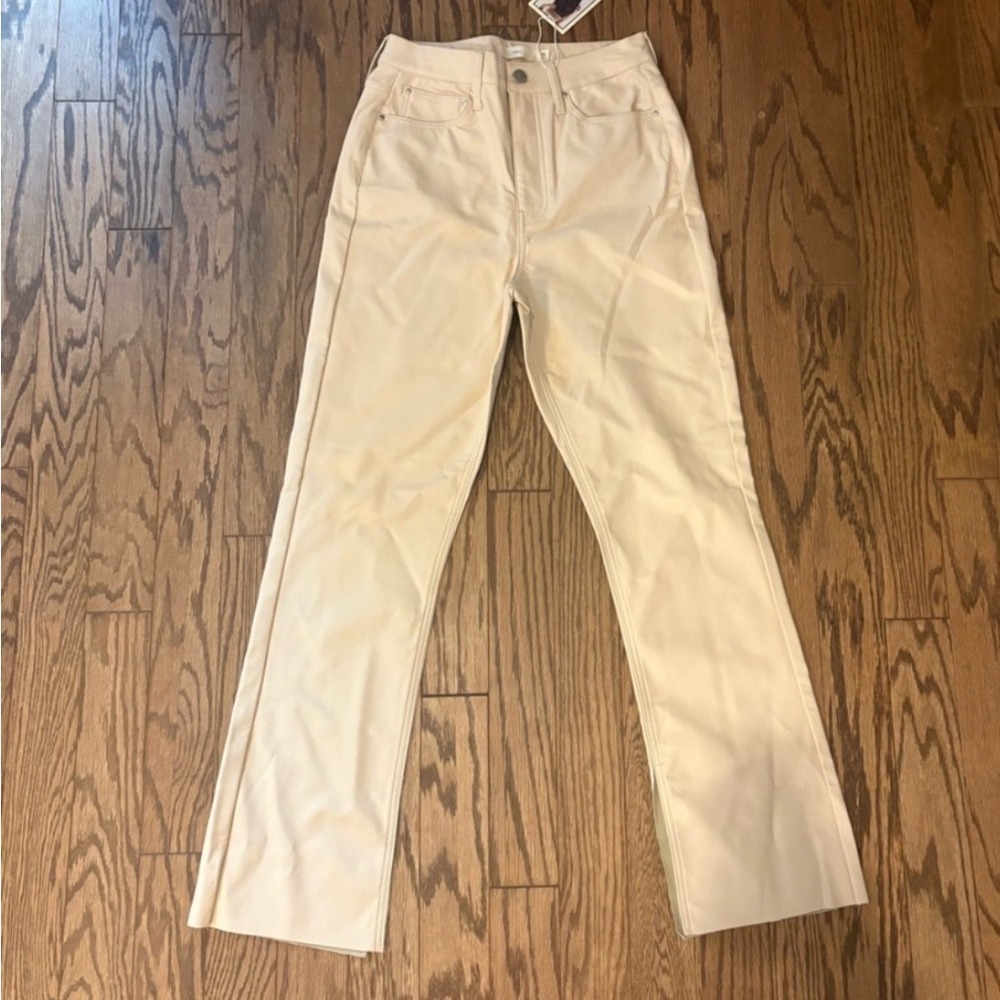 TGLA Women's 9/29 Cream Faux Leather Super High Rise Bootcut Pants NWT